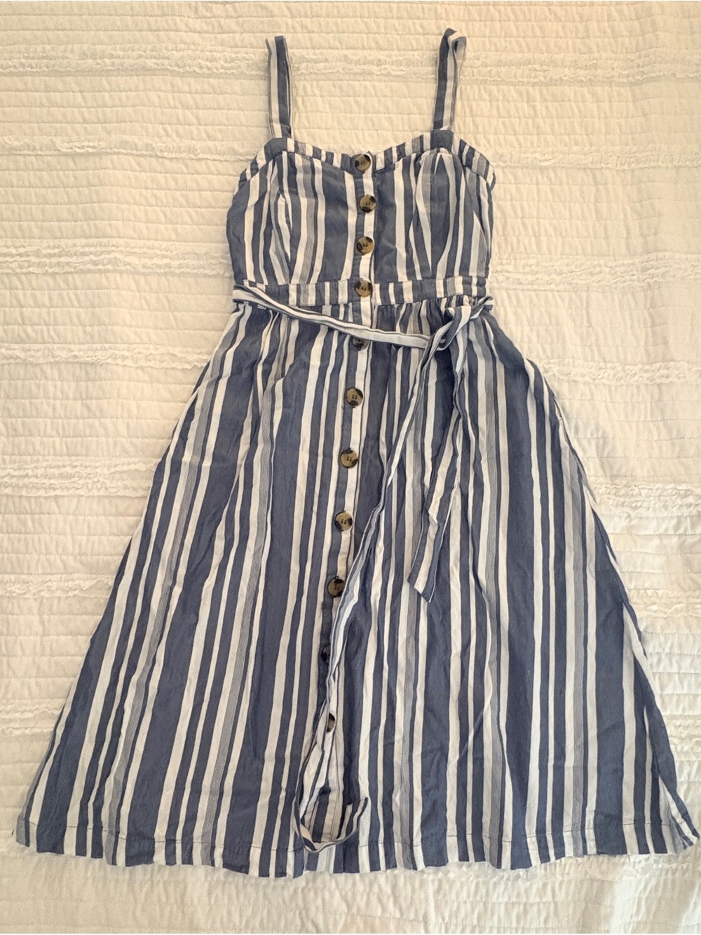 Time and Tru Blue and White Striped Button-Front Midi Dress